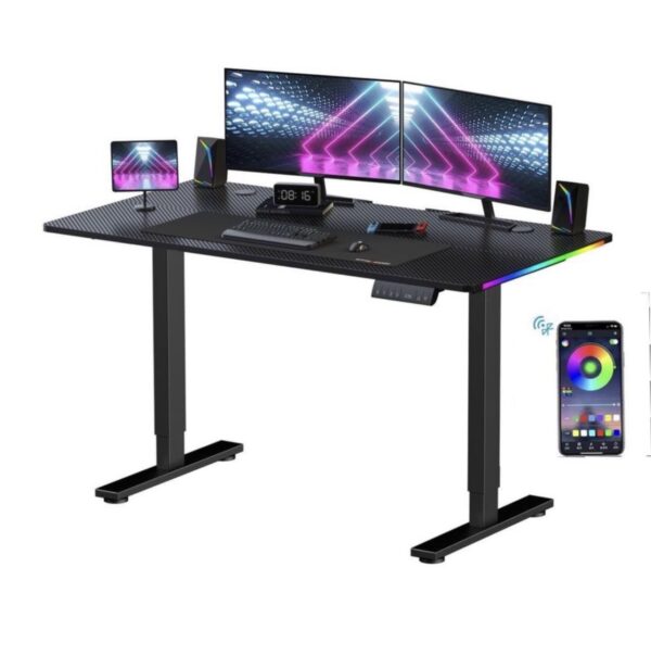 GTRACING Electric Adjustable Height Standing Gaming Desk with RGB Light and Mouse Pad, Black