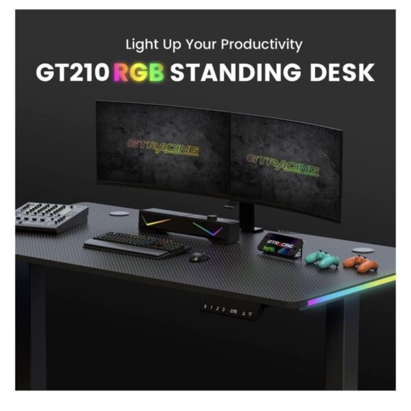 GTRACING Electric Adjustable Height Standing Gaming Desk with RGB Light and Mouse Pad, Black - Image 2