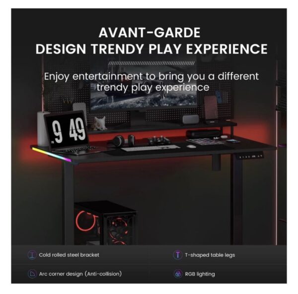 GTRACING Electric Adjustable Height Standing Gaming Desk with RGB Light and Mouse Pad, Black - Image 7