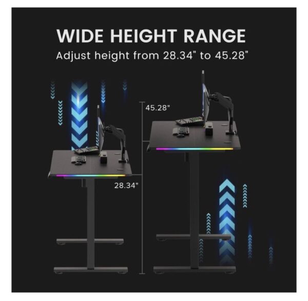 GTRACING Electric Adjustable Height Standing Gaming Desk with RGB Light and Mouse Pad, Black - Image 10