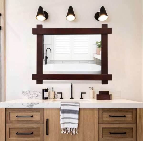 CrossROBBIN Solid Wood Framed Wall Mirror, Rustic Bathroom Vanity Mirror for Farmhouse Decor - Image 6