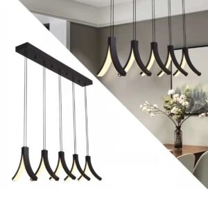 MASIVEL Modern Chandelier, 5 Lights Linear LED Chandeliers, Dimmable Linear Pendant Lighting