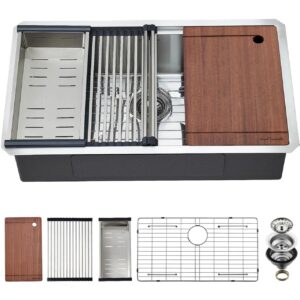EcoChannels Undermount Kitchen Sink, 33 x 19 Inch Sink Kitchen 16 Gauge Stainless Steel Kitchen Sink