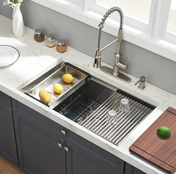 EcoChannels Undermount Kitchen Sink, 33 x 19 Inch Sink Kitchen 16 Gauge Stainless Steel Kitchen Sink - Image 3
