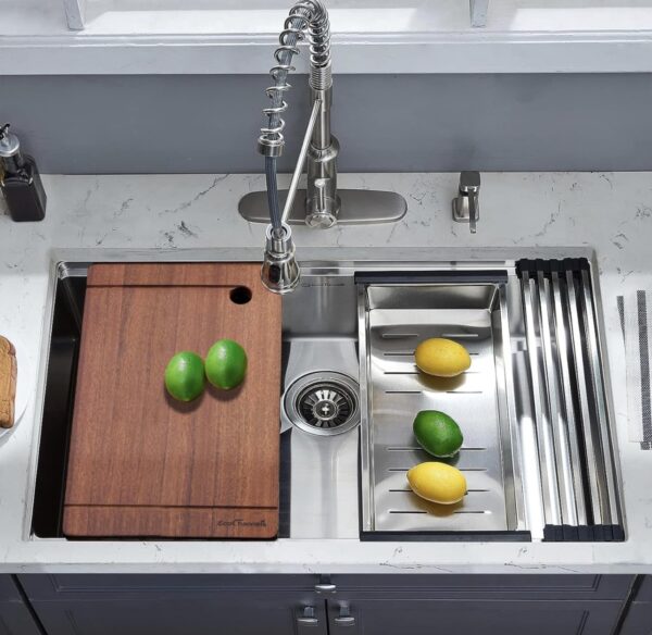 EcoChannels Undermount Kitchen Sink, 33 x 19 Inch Sink Kitchen 16 Gauge Stainless Steel Kitchen Sink - Image 4