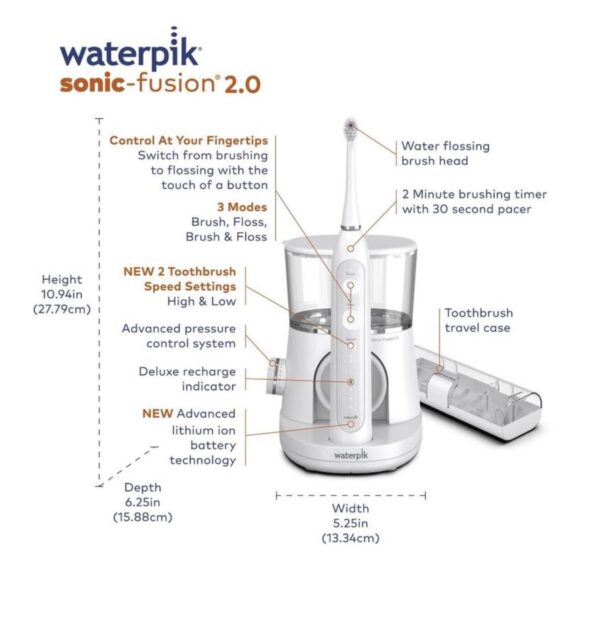 Waterpik Sonic-Fusion 2.0 Flossing Toothbrush, Electric Toothbrush & Water Flosser Combo, White - Image 4