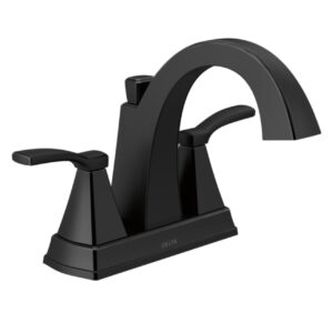 Delta Flynn Matte Black 4-in centerset 2-handle WaterSense Bathroom Sink Faucet with Drain