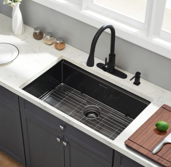 EcoChannels Undermount Kitchen Sink, 30 x 19 x 10 Inch Sink Kitchen 16 Gauge Stainless Steel Kitchen - Image 2