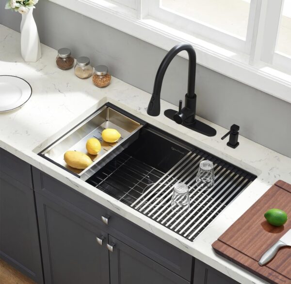 EcoChannels Undermount Kitchen Sink, 30 x 19 x 10 Inch Sink Kitchen 16 Gauge Stainless Steel Kitchen - Image 3