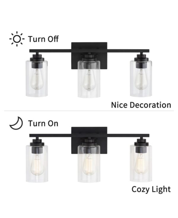 KAWOTI 22-in 3-Light Black Modern/Contemporary Vanity Light - Image 4