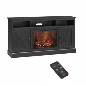 Ameriwood Home Ashton Lane Electric Fireplace TV Stand for TVs up to 65", Black Oak