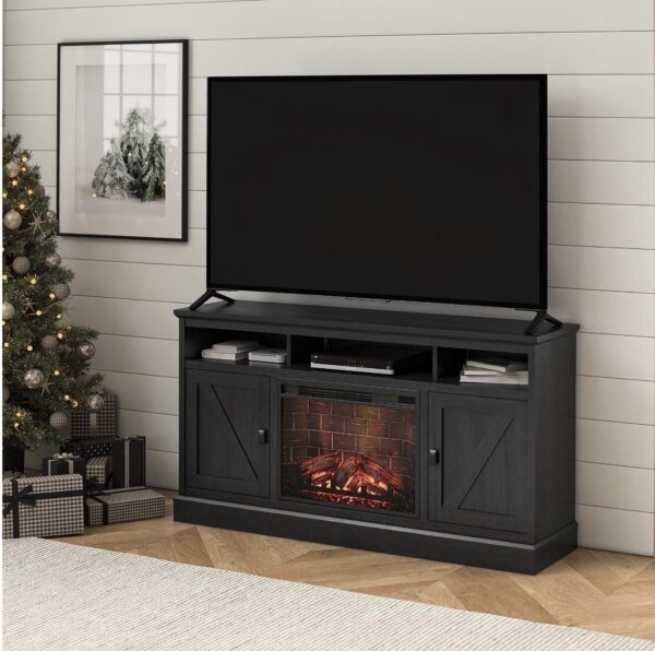 Ameriwood Home Ashton Lane Electric Fireplace TV Stand for TVs up to 65", Black Oak - Image 2
