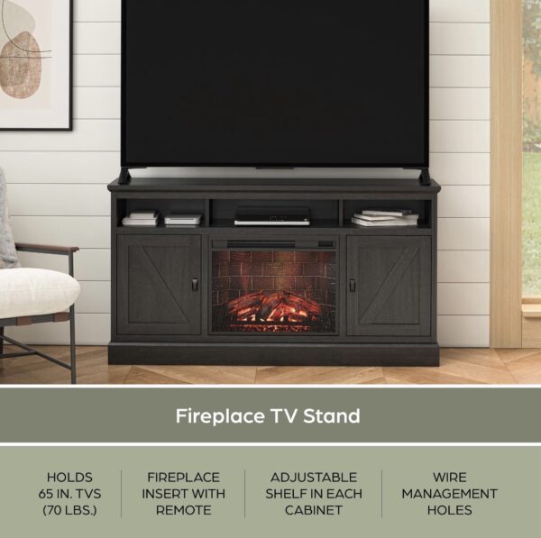 Ameriwood Home Ashton Lane Electric Fireplace TV Stand for TVs up to 65", Black Oak - Image 9