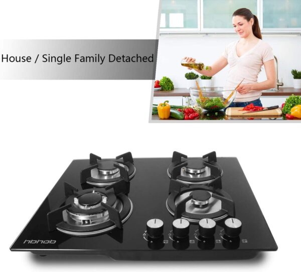 HBHOB HBG4601 24 Inches Gas Stove 4 Burners Glass Surface - Image 3