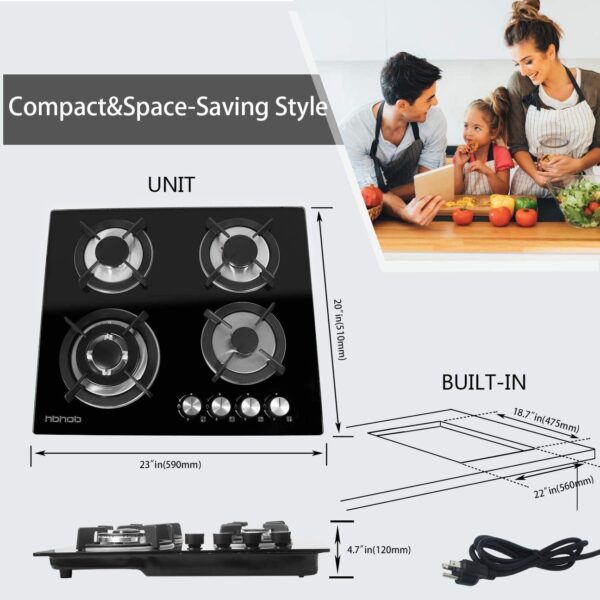 HBHOB HBG4601 24 Inches Gas Stove 4 Burners Glass Surface - Image 8