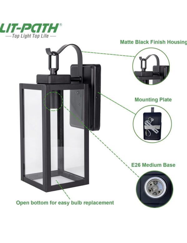 Outdoor Wall Lantern, Wall Sconce as Porch Lighting Fixture with One E26 Base Max 60W, - Image 2