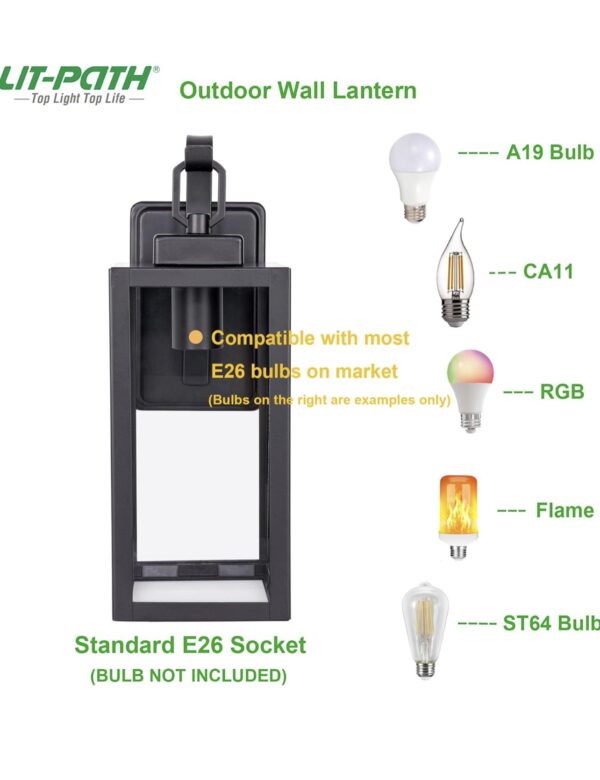 Outdoor Wall Lantern, Wall Sconce as Porch Lighting Fixture with One E26 Base Max 60W, - Image 3