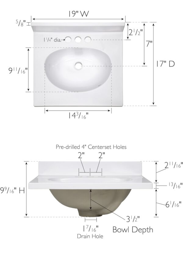 Design House 19-in Solid White Cultured Marble Integral Single Sink Bathroom Vanity Top - Image 2