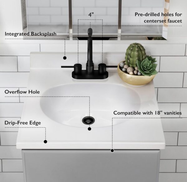 Design House 19-in Solid White Cultured Marble Integral Single Sink Bathroom Vanity Top - Image 3