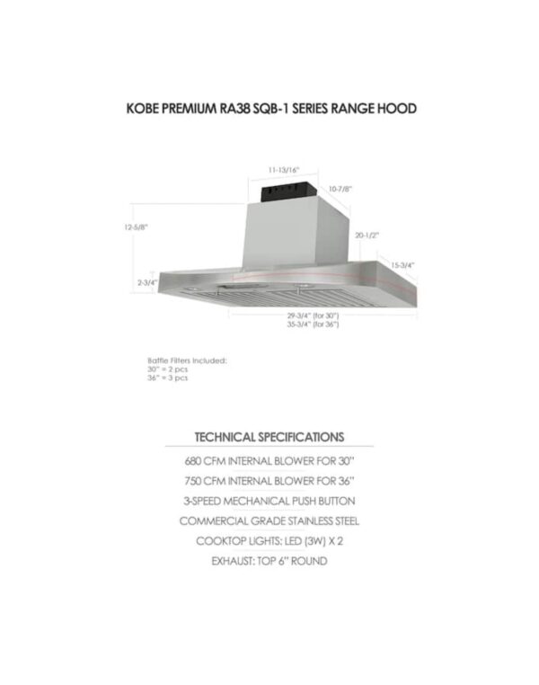 KOBE Range Hoods Premium 30-in 680-CFM Ducted Stainless Steel Under Cabinet Range Hoods Undercabinet - Image 2
