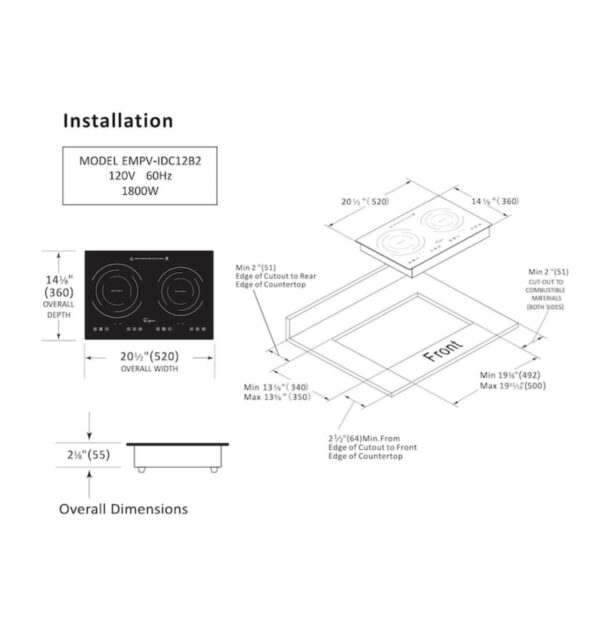 Empava IDC12B2 Horizontal Electric Stove Induction Cooktop with 2 Burners in Black Vitro Ceramic - Image 3