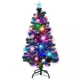 Juegoal 4 ft Pre-Lit Artificial Christmas Tree, Lighted Optical Fiber Xmas Trees with RGB Color