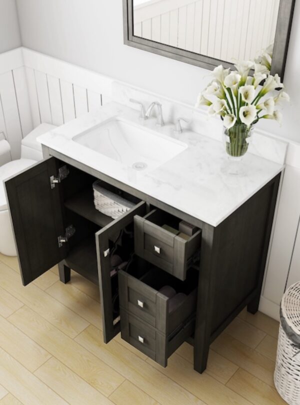 allen + roth Everdene 36-in Gray Undermount Single Sink Bathroom Vanity with Carrera White Engineere - Image 8