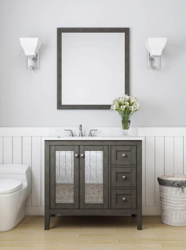 allen + roth Everdene 36-in Gray Undermount Single Sink Bathroom Vanity with Carrera White Engineere - Image 9