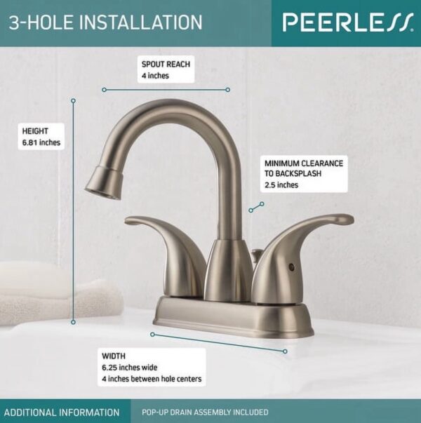 Peerless Two Handle Centerset Bathroom Sink Faucet in Brushed Nickel, P99694LF-BN-ECO - Image 3