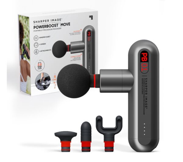 Sharper Image® Powerboost Move® Deep Tissue Portable Full Body Percussion Massage Gun, Gray
