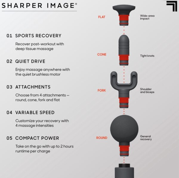 Sharper Image® Powerboost Move® Deep Tissue Portable Full Body Percussion Massage Gun, Gray - Image 6