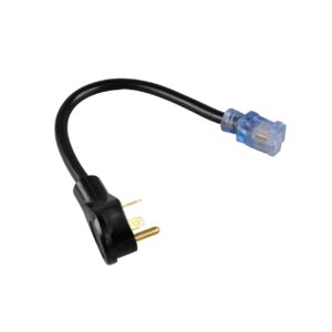 Auto Drive 14/3 STW 30 to 15-Amp Universal RV Adapter Extension Cord with Lighted End, 1.5ft, Black