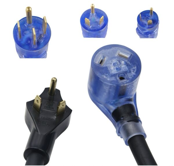AutoDrive 10/3 STW 30 Amps RV Extension Cord with Lighted End, 30-feet, Black with 3 Adapters - Image 2