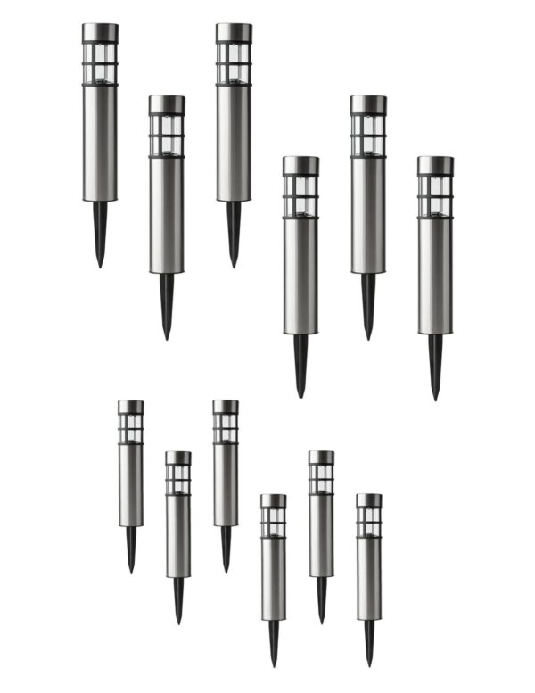 Mainstays Solar Powered Stainless Steel Bollard Landscape Path Light, 10 Lumens (12 Count)