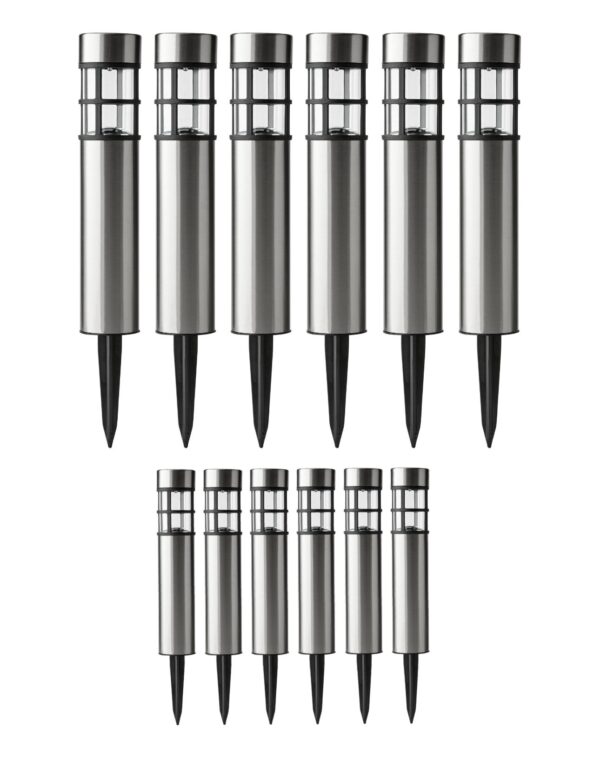 Mainstays Solar Powered Stainless Steel Bollard Landscape Path Light, 10 Lumens (12 Count) - Image 2