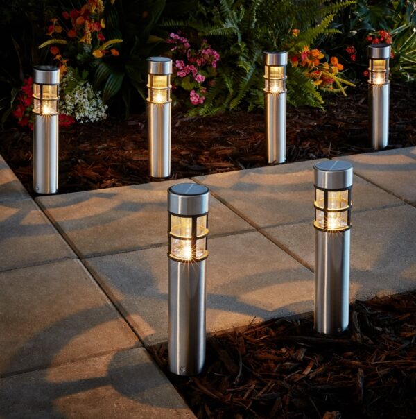 Mainstays Solar Powered Stainless Steel Bollard Landscape Path Light, 10 Lumens (12 Count) - Image 3