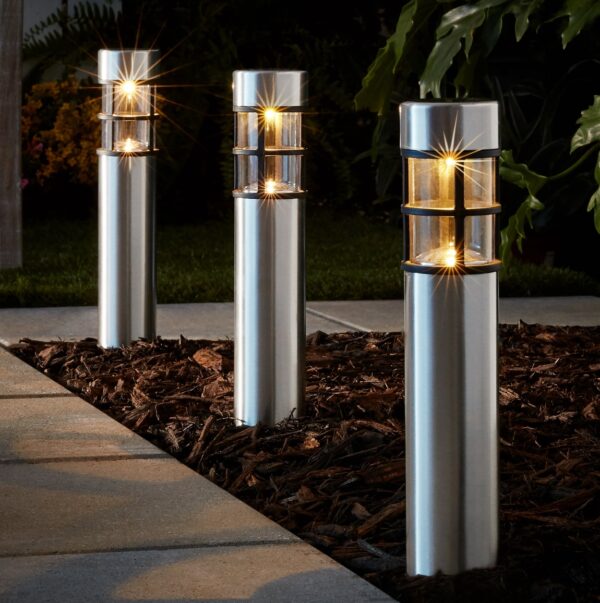 Mainstays Solar Powered Stainless Steel Bollard Landscape Path Light, 10 Lumens (12 Count) - Image 5