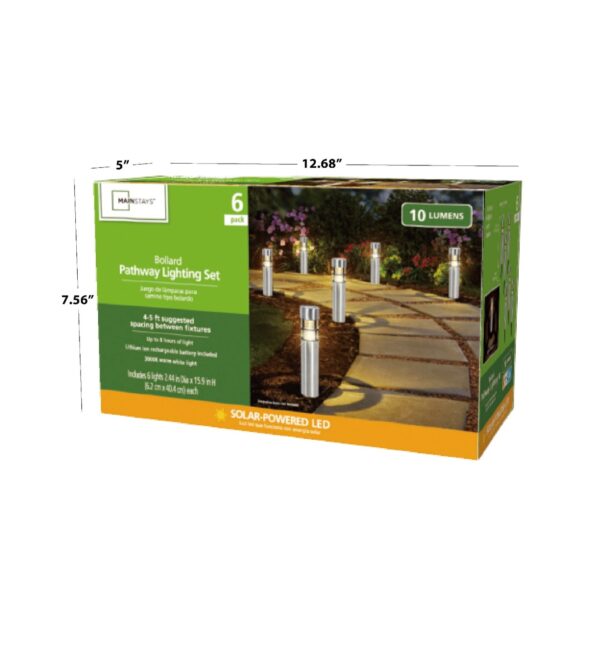 Mainstays Solar Powered Stainless Steel Bollard Landscape Path Light, 10 Lumens (12 Count) - Image 11