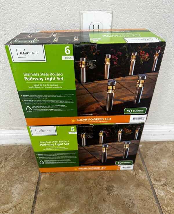 Mainstays Solar Powered Stainless Steel Bollard Landscape Path Light, 10 Lumens (12 Count) - Image 13