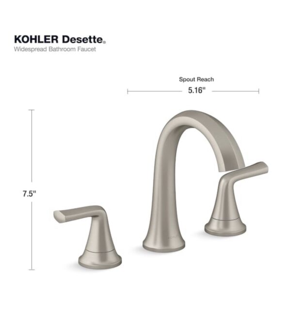 KOHLER Desette Brushed Nickel Widespread 2-Handle WaterSense Bathroom Sink Faucet with Drain - Image 6