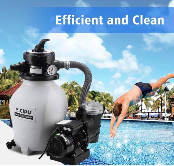 CIPU 12inch Sand Filter Pump System Handy 4-Way Valve for Above Ground Swimming Pools with Prefilter - Image 6