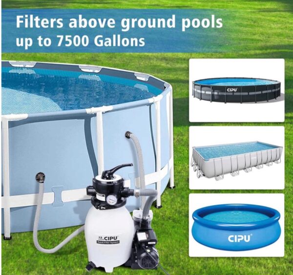 CIPU 12inch Sand Filter Pump System Handy 4-Way Valve for Above Ground Swimming Pools with Prefilter - Image 8