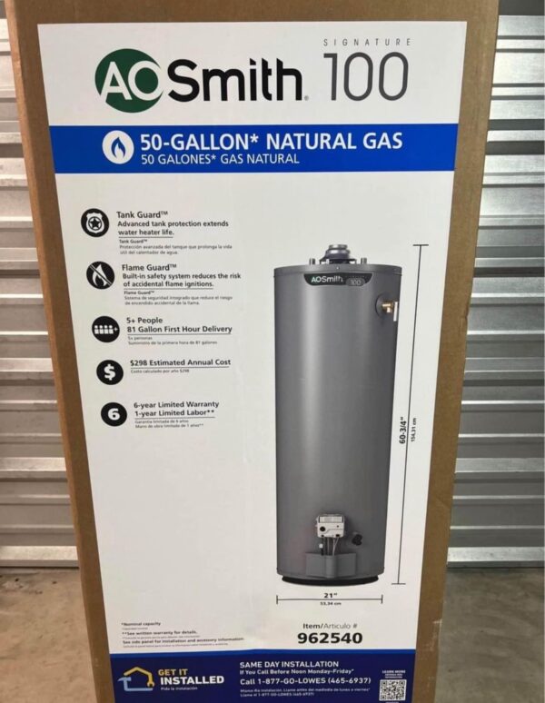 A.O. Smith Signature 100 50-Gallons Tall 6-year Limited 40000-BTU Natural Gas Water Heater - Image 10