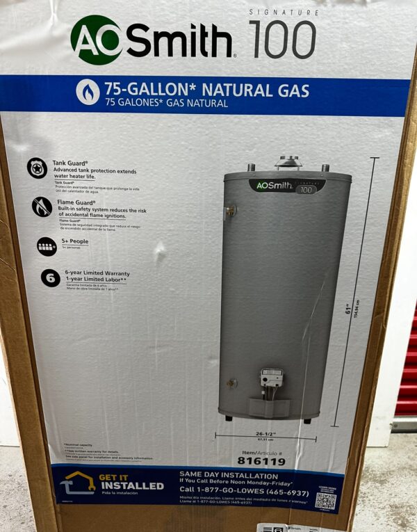A.O. Smith Signature 100 75-Gallon Short 6-year Warranty 75100-BTU Natural Gas Water Heater - Image 13