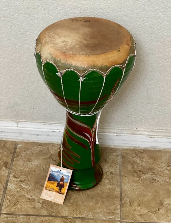World traveler collection Vintage Tunisie Ceramic Darbuka Hand Made and painted with goatskin head - Image 3