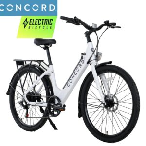 Concord Step-Thru Electric Commuter pedal assist Bike, 27.5" Wheels, 36V, White, Adult