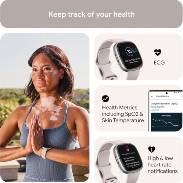 Fitbit Sense 2 Advanced Health and Fitness Smartwatch - Lunar White/Platinum Aluminum - Image 5