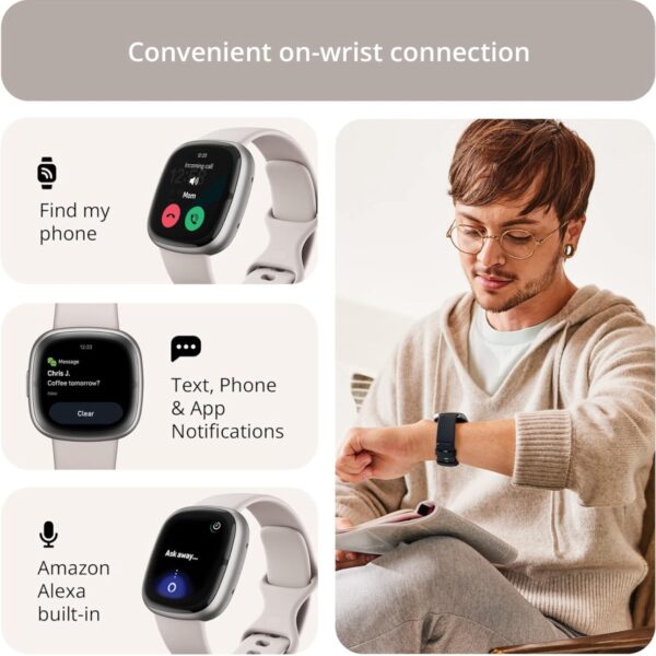 Fitbit Sense 2 Advanced Health and Fitness Smartwatch - Lunar White/Platinum Aluminum - Image 7