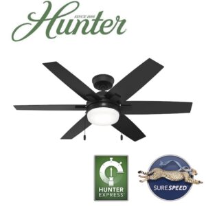 Hunter Toledo Easy Install 52-in Matte black LED Indoor Ceiling Fan with Light (6-Blade)