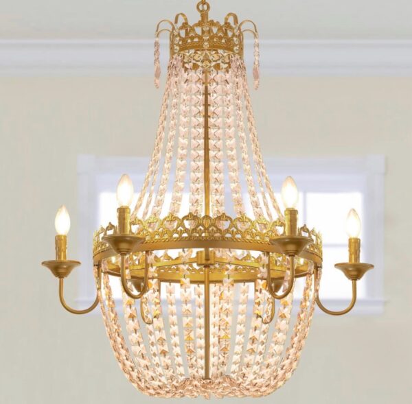 Wellmet French Empire Crystal Chandelier Modern Adjustable Hanging Pendant Ceiling Mount Fixture - Image 3